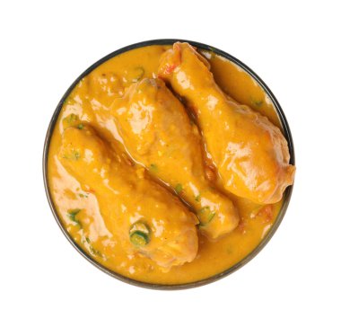 Lezzetli körili tavuk, beyaz, üst manzara.