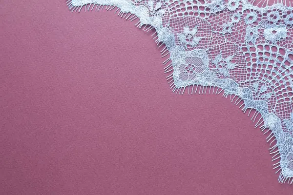 White Lace Purple Background Top View Space Text Stock Picture