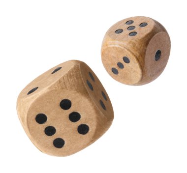 Beyaz arka planda havada tahta zar