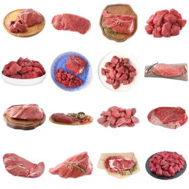 Beyazlar üzerine izole edilmiş taze et parçaları.