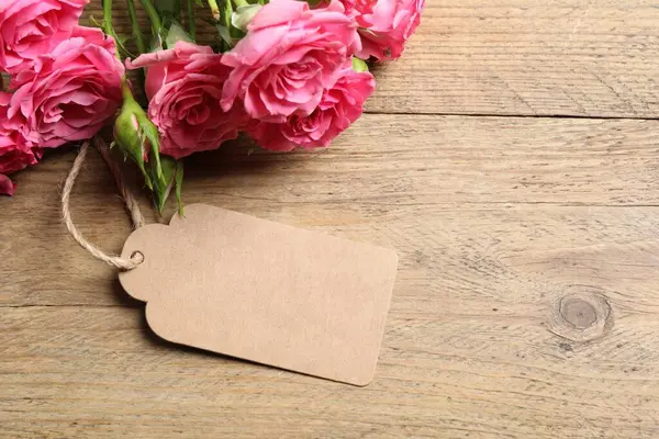 Grattis Mors Dag Vackra Blommor Och Tomt Kort Träbord Utrymme — Stockfoto