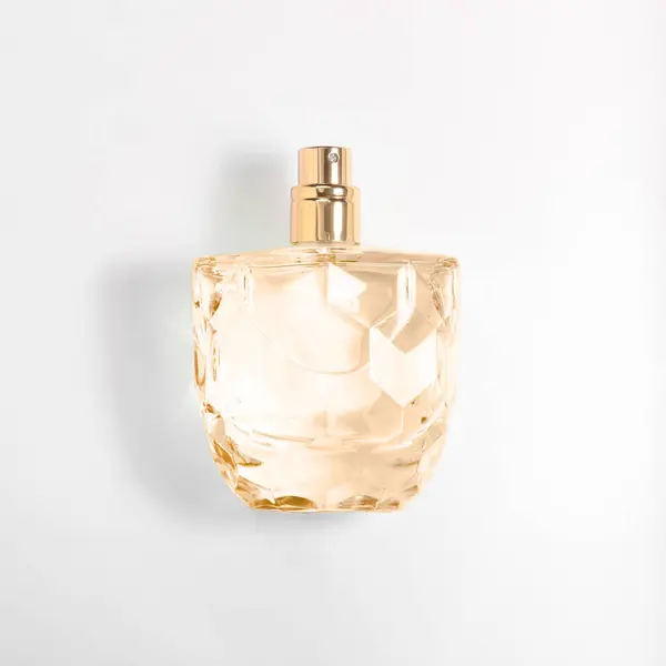 Luxus Parfüm Üveg Fehér Háttér Felső Nézet — Stock Fotó