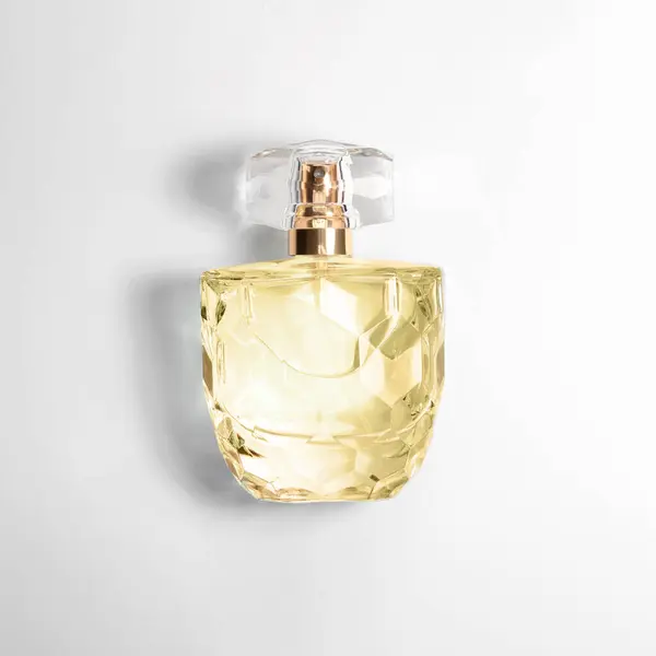 Luksusowe Perfumy Butelce Białym Tle Widok Góry — Zdjęcie stockowe