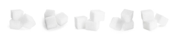 Изысканный кубики сахара изолированы на белом, набор