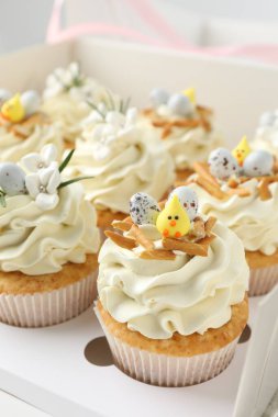 Kutusunda vanilya kremalı Paskalya kekleri, yakın plan.