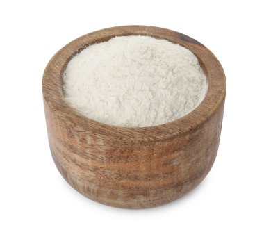 Kabın içindeki kabartma tozu beyaza izole edilmiş.