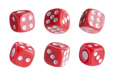 Beyaz üzerine izole kırmızı zar, farklı kenarlı kolaj