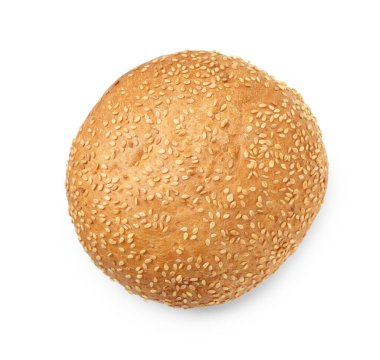 Bir taze hamburger ekmeği, susam tohumlu, beyaz, üst manzara.