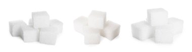 Rafine şeker küpleri beyaz üzerinde izole, set