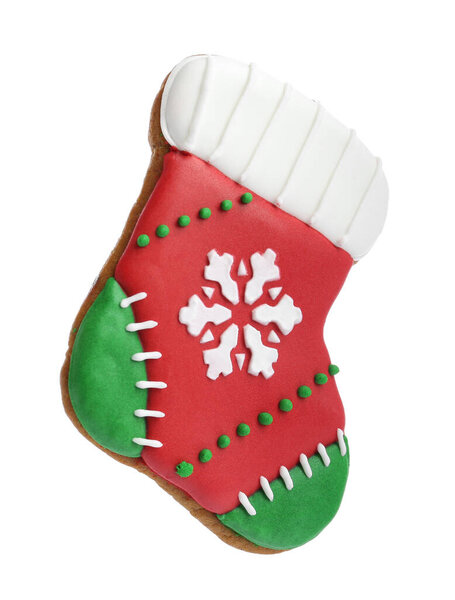 Christmas cookie in shape of stocking isolated on white