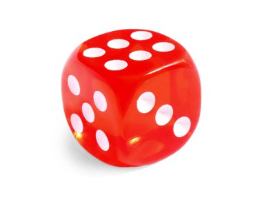 Beyazda izole edilmiş bir kırmızı zar oyunu