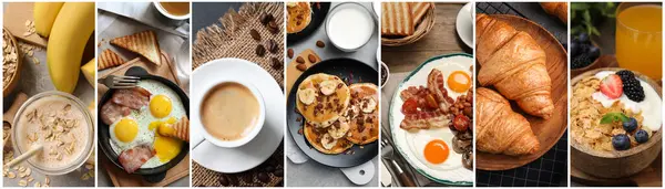 Assortment Tasty Breakfasts Collage Different Meals Drinks — Stock Photo, Image