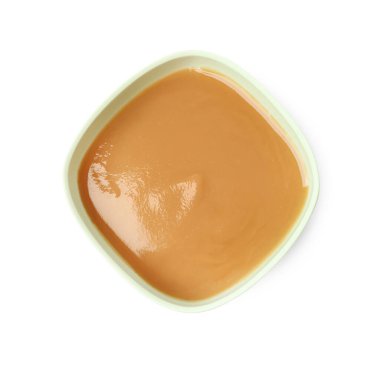 Beyaz tenceredeki leziz bebek mamaları, üst manzara.