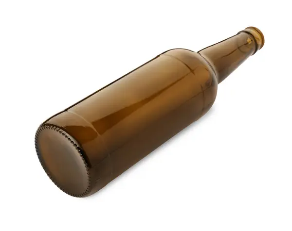 Eine Leere Braune Bierflasche Isoliert Auf Weiß — Stockfoto