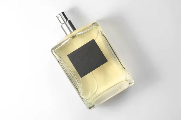 Luksusowe Męskie Perfumy Butelce Białym Tle Widok Góry — Zdjęcie stockowe