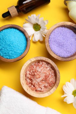 Düz bileşim, sarı zemin üzerinde farklı deniz tuzu var.