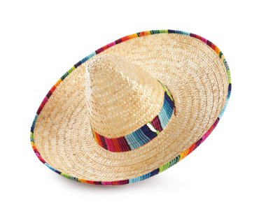 Bir Meksikalı sombrero şapkası beyaza izole edilmiş.
