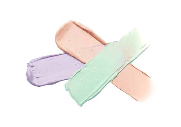 Strokes Pink Green Purple Color Correcting Concealers Isolated White Top — Stock Photo, Image