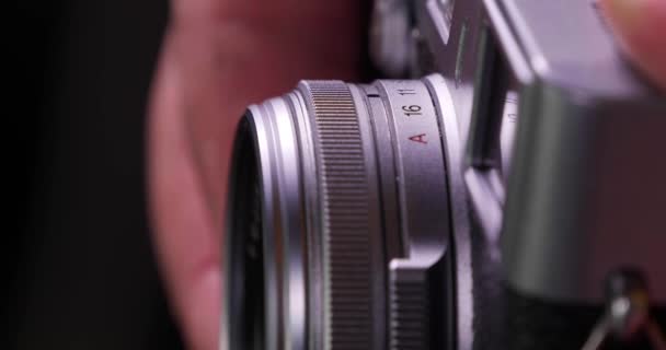 Photographer Rotating Zoom Ring Camera Closeup — Stock Video