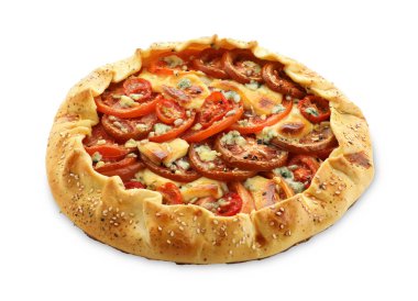 Domates ve peynirli lezzetli galet (Caprese galette) beyaz üzerine izole