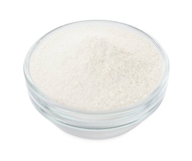 Kabın içindeki kabartma tozu beyaza izole edilmiş.