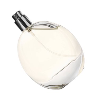 Şatafatlı kadın parfümü beyaz şişede izole edilmiş.