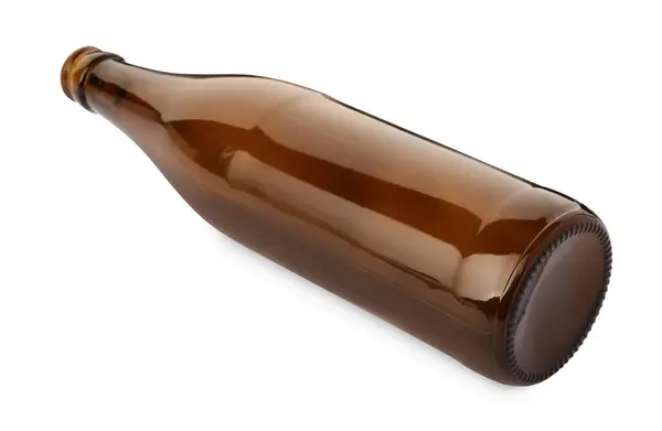 Una Botella Cerveza Marrón Vacía Aislada Blanco — Foto de Stock