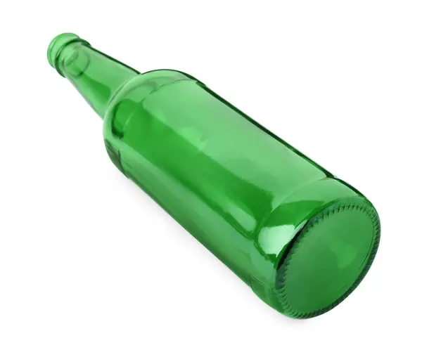 Uma Garrafa Cerveja Verde Vazia Isolada Branco — Fotografia de Stock