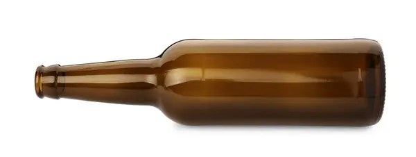 Одна Пустая Коричневая Бутылка Пива Изолирована Белом — стоковое фото