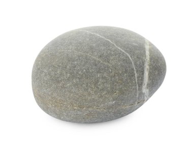 Beyaza izole edilmiş gri bir taş. Deniz çakılı