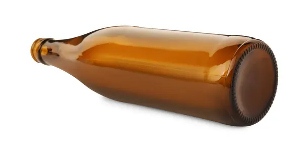Одна Пустая Коричневая Бутылка Пива Изолирована Белом — стоковое фото