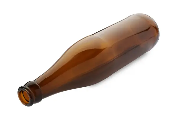 Uma Garrafa Cerveja Castanha Vazia Isolada Branco — Fotografia de Stock