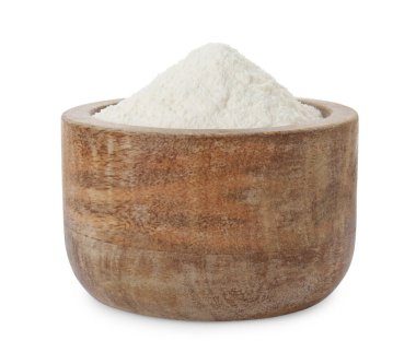 Kabın içindeki kabartma tozu beyaza izole edilmiş.