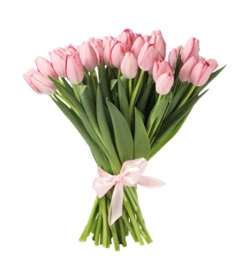 Güzel pembe lalelerin buketi beyaza izole edilmiş