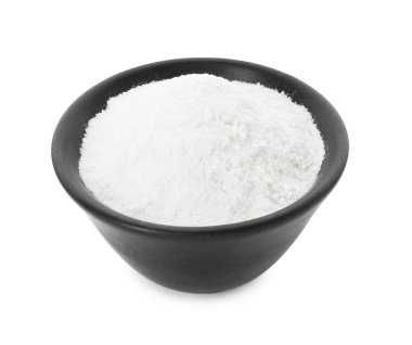 Kabın içindeki kabartma tozu beyaza izole edilmiş.