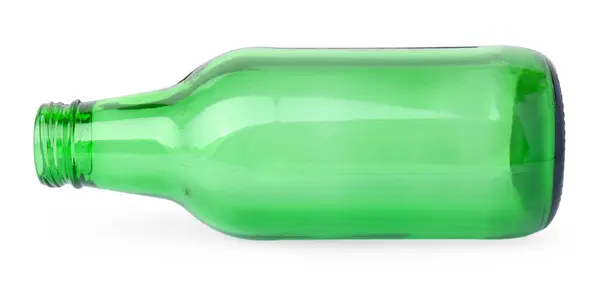 Una Bottiglia Birra Verde Vuota Isolata Bianco — Foto Stock