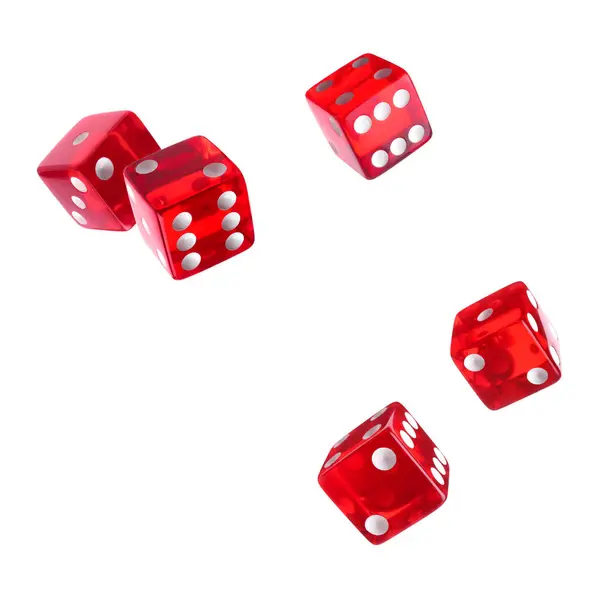 Five Red Dice Air White Background — Stock Photo, Image