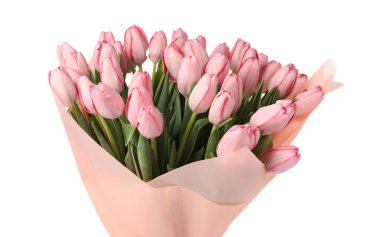 Güzel pembe lalelerin buketi beyaza izole edilmiş