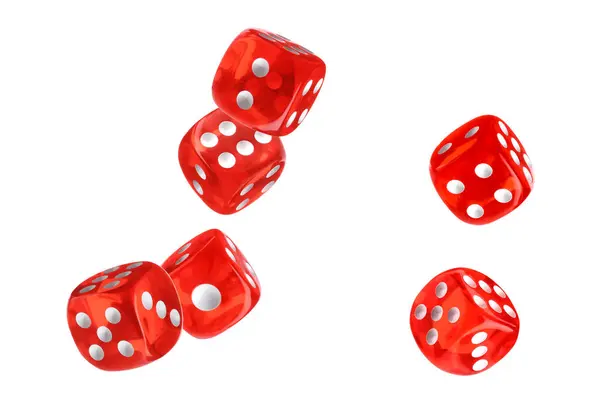 Six Red Dice Air White Background — Stock Photo, Image