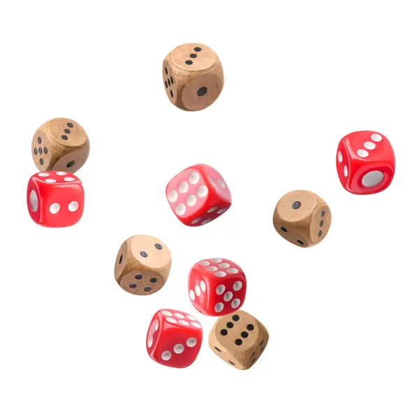 Many Different Dice Air White Background — Stock Photo, Image