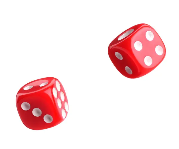 Two Red Dice Air White Background — Stock Photo, Image