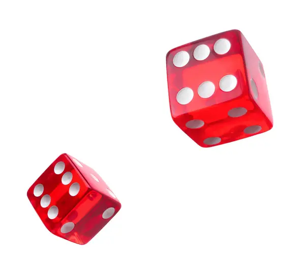 Two Red Dice Air White Background — Stock Photo, Image