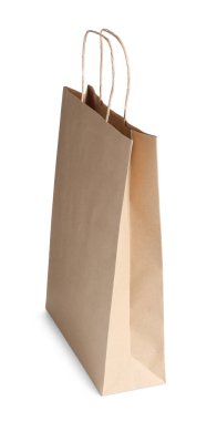 Beyaza izole edilmiş bir kese kağıdı. Tasarım için model