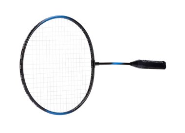 Badminton raketi beyaza izole edilmiş. Spor malzemeleri.