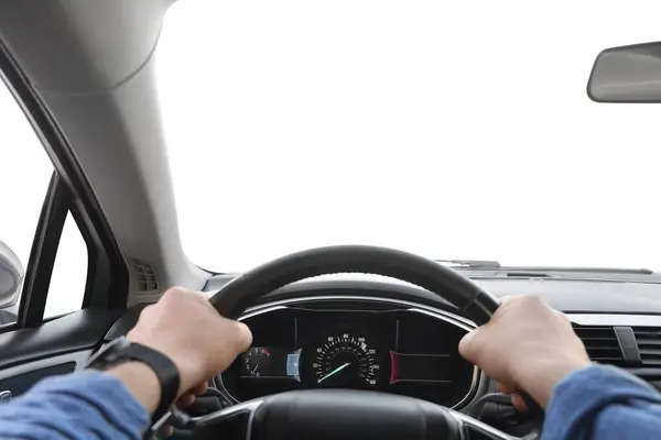 Man Driving Car Speedometer Dashboard Closeup — Stock Photo, Image