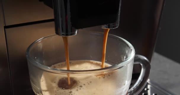 Modern Coffee Machine Making Americano Glass Cup View Closeup Video Clip