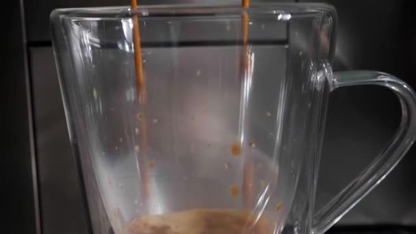 Moderní Kávovar Výrobu Espressa Skleněného Kelímku Detailní Záběr — Stock video