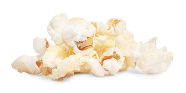 Beyaz üzerine izole edilmiş taze patlamış mısır. Lezzetli.