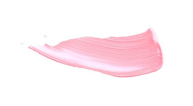 Pembe dudak parlatıcısı vuruşu beyaz, üst görünümde izole edilmiş.