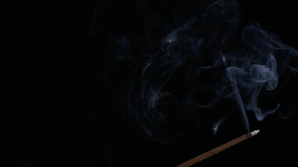 Incense Stick Smoldering Black Background Closeup — Stock Video